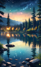 Lake in summer with glimmering sky 2024-01