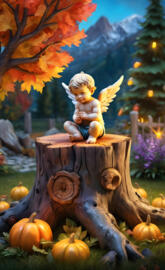 Cherub on a stump 2024 04 mountain view in the fall