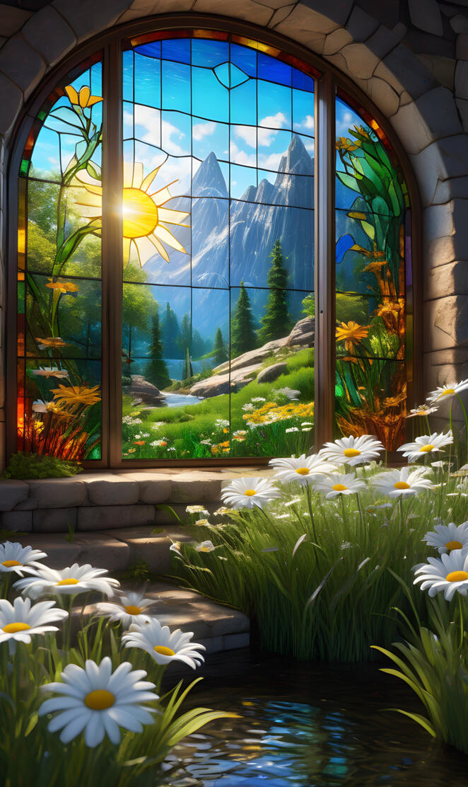 a view of a beautiful garden through a window