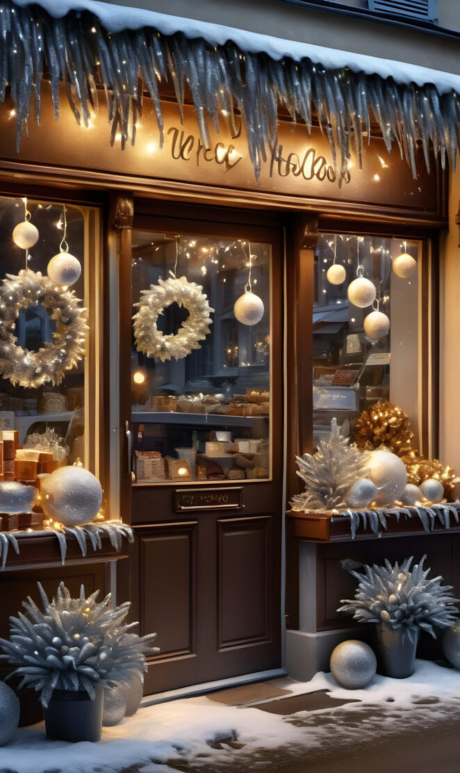 a store front with a display of items