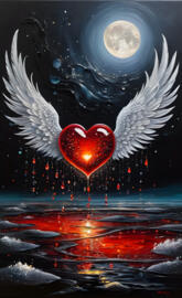 a red planet with white clouds and a red circle in the center