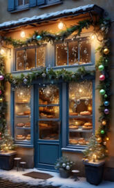 a store front with christmas decorations