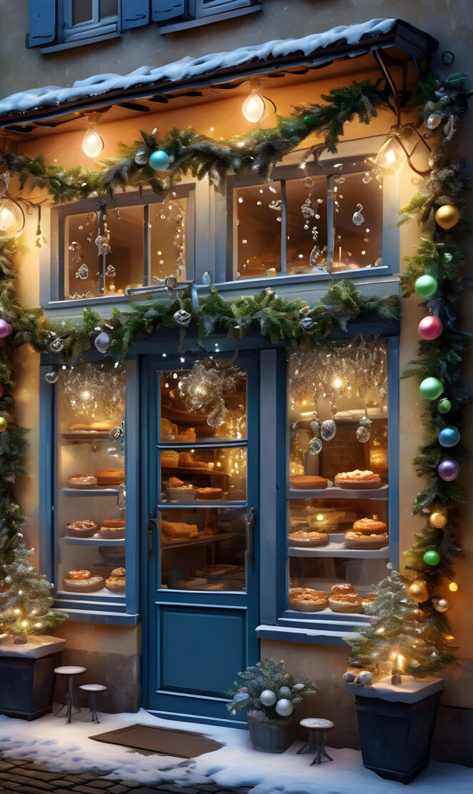 a store front with christmas decorations