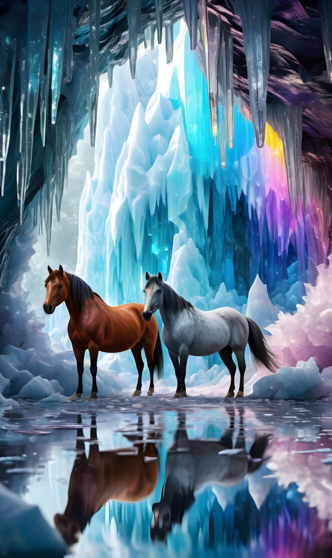 Bay n a gray in a cave