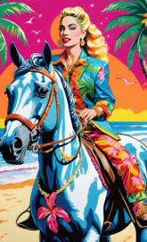 Barbie looking beauty riding on the beach!