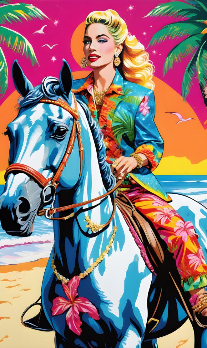 Barbie looking beauty riding on the beach!