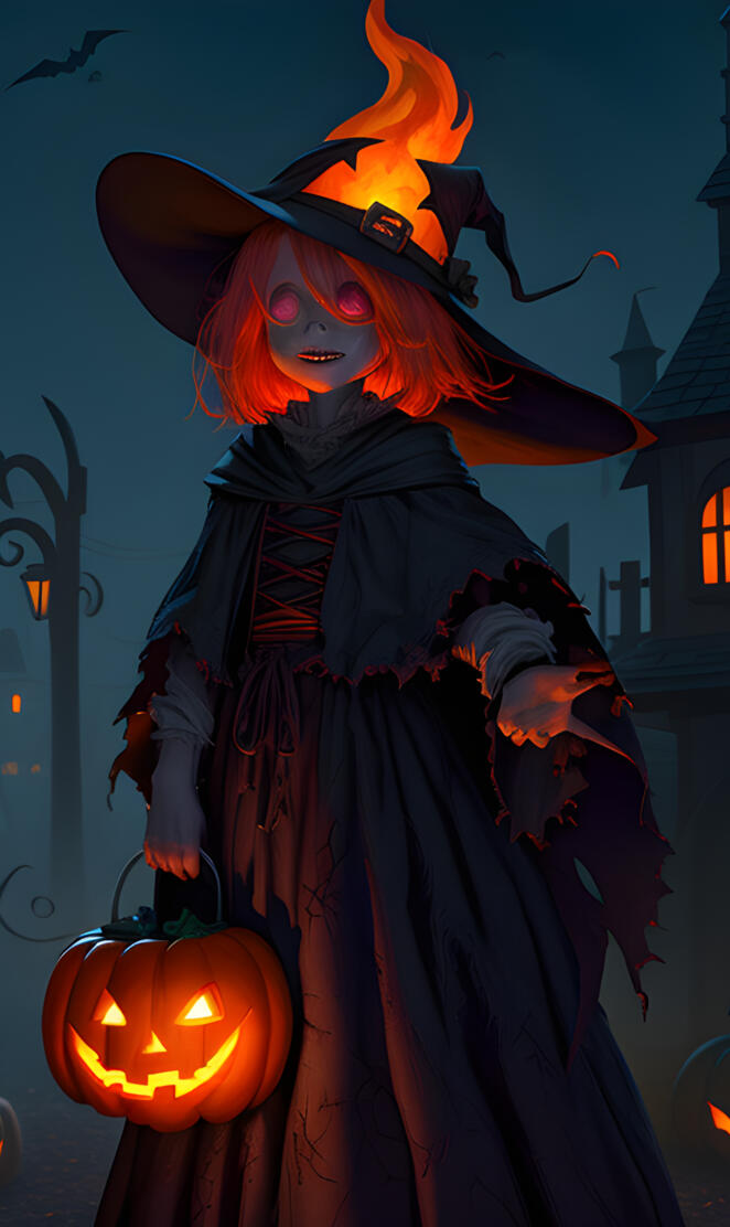 halloween town, night time, spooky, flicker flame