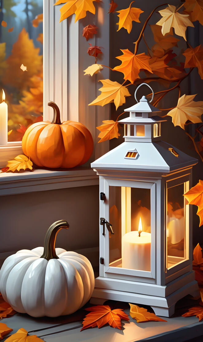 pumpkins white latern window seal