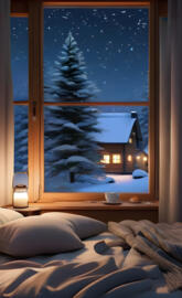 a bedroom with a large window