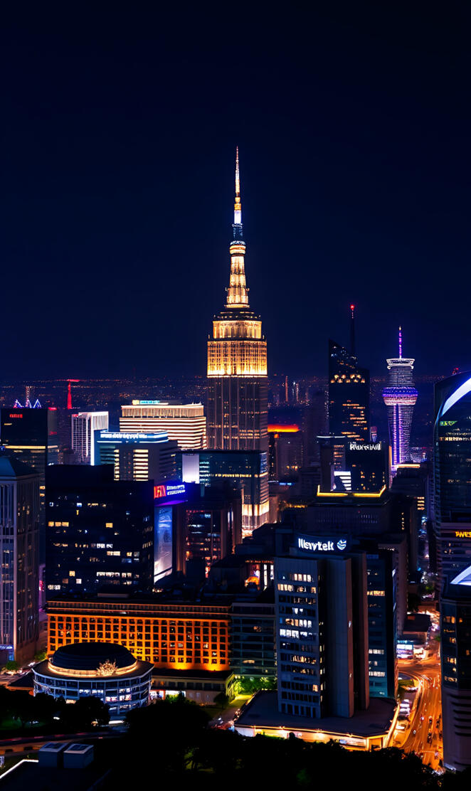 New York City Skyline at Night with City Lights