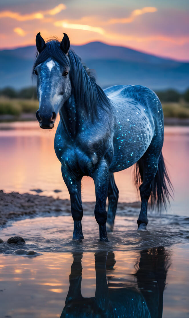 Old wild mare stopping for a drink