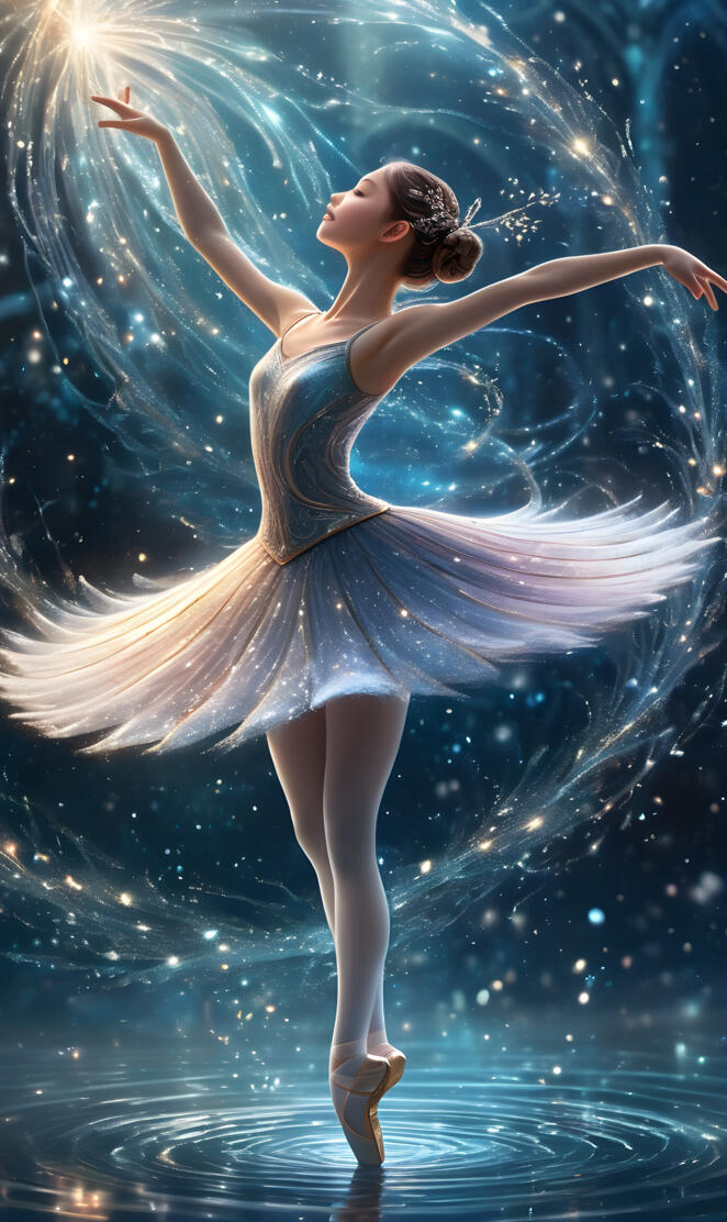 A high angle shot capturing the essence of an anime ballerina with int