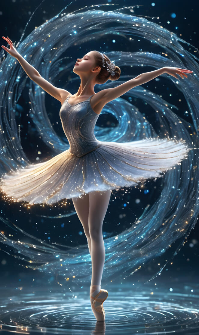 A high angle shot capturing the essence of an anime ballerina with int