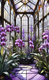 stainedglass panel orchids