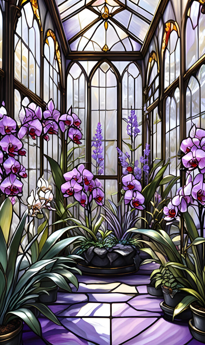 stainedglass panel orchids