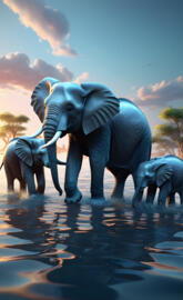 mom and babies elephants