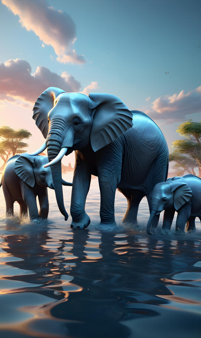 mom and babies elephants