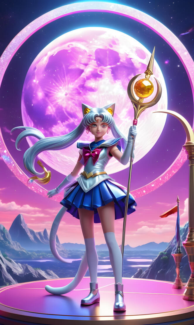 SailorMoon Luna combined to be Sailor Moon Werecat humanoid