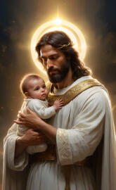 Jesus holding a baby