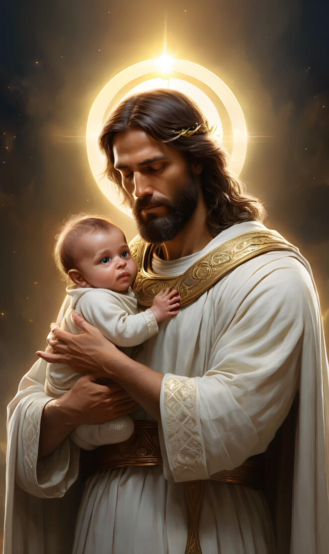 Jesus holding a baby