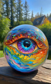 a colorful eyeball on a table