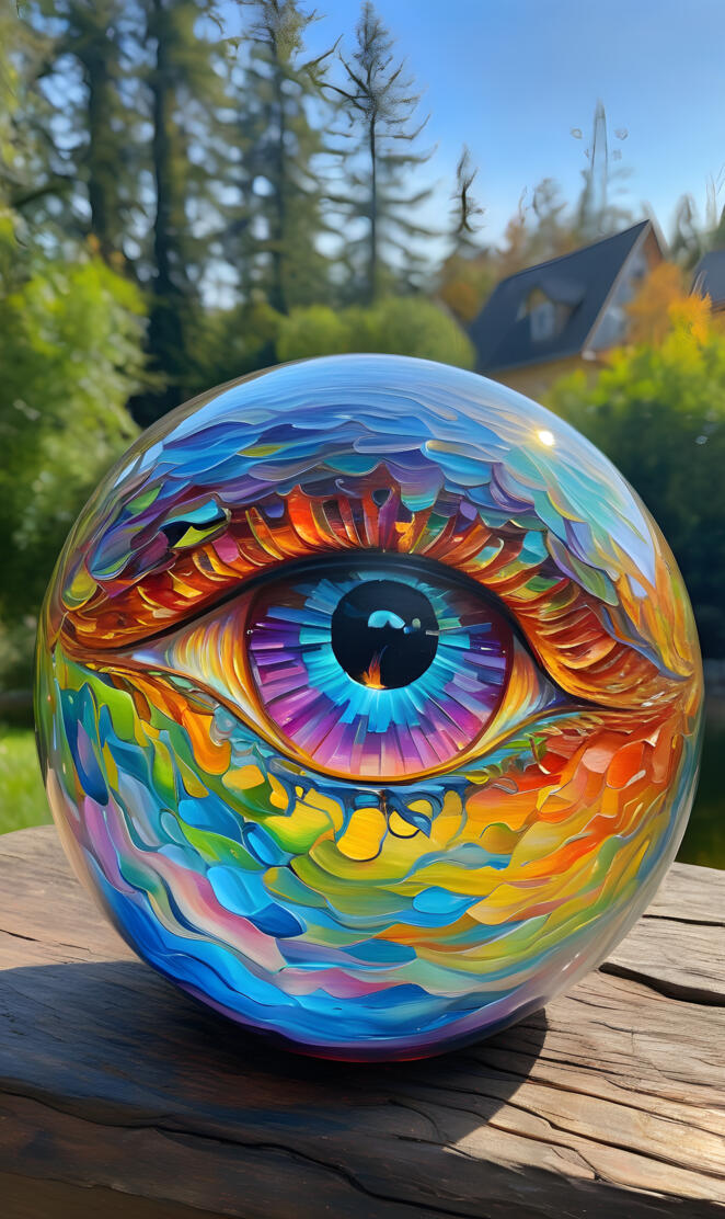 a colorful eyeball on a table