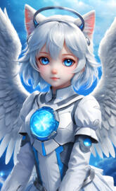 Tech Angel Cat Girl With Blue Power Core
