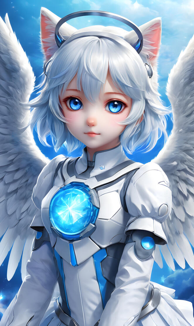 Tech Angel Cat Girl With Blue Power Core