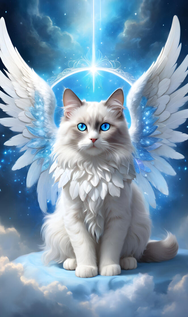 Beautiful Angel Ragdoll Cat With Blue
