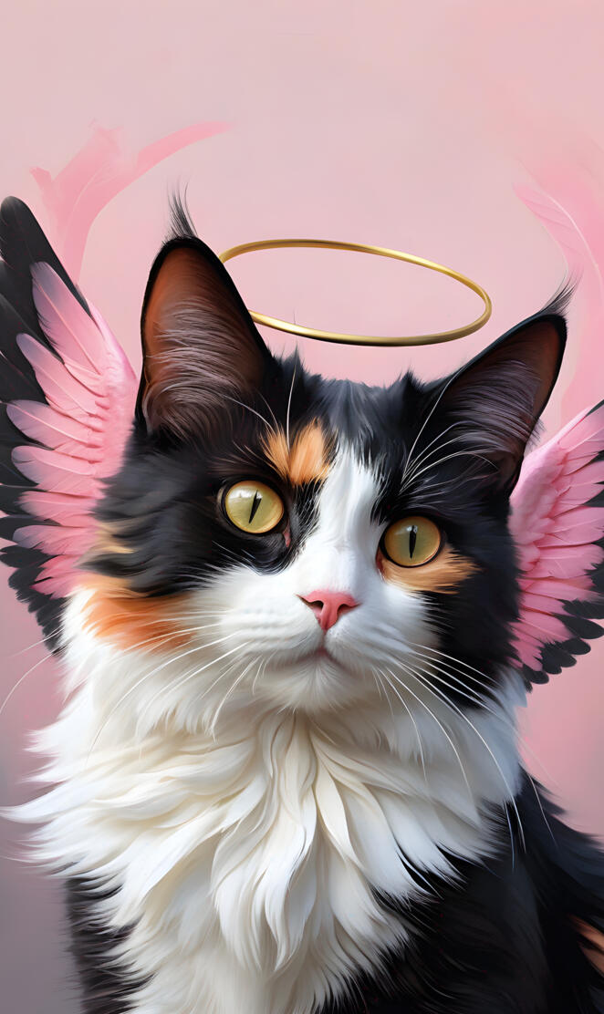my cat named twitch, she didn't have angel wings or a halo,she, died😭