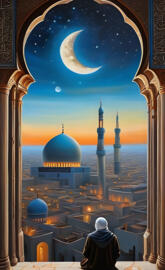 une personne devant une mosquée entrain de regarder le Ciel