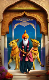 a person standing next to a statue