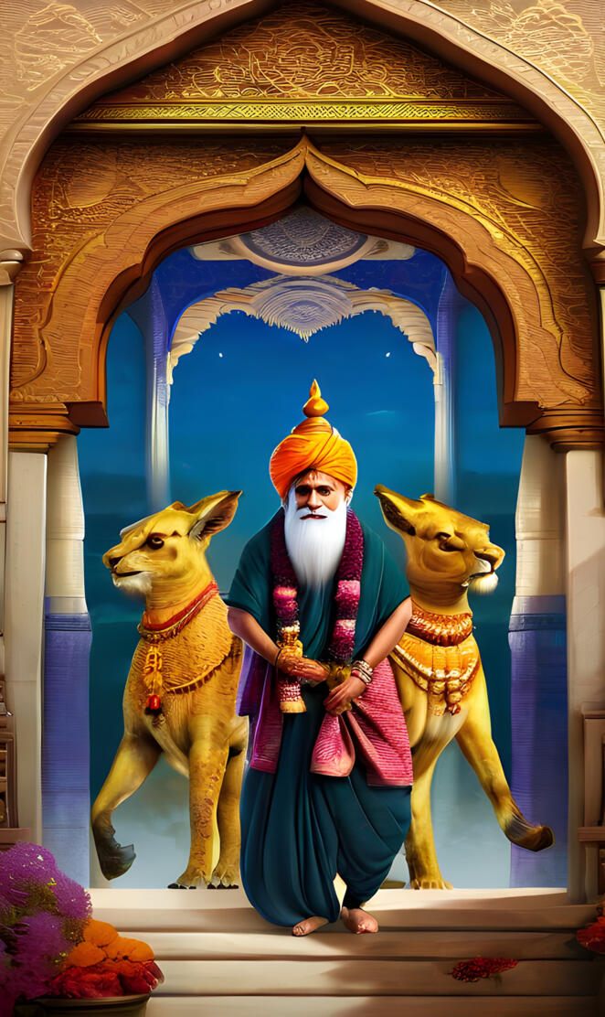 a person standing next to a statue