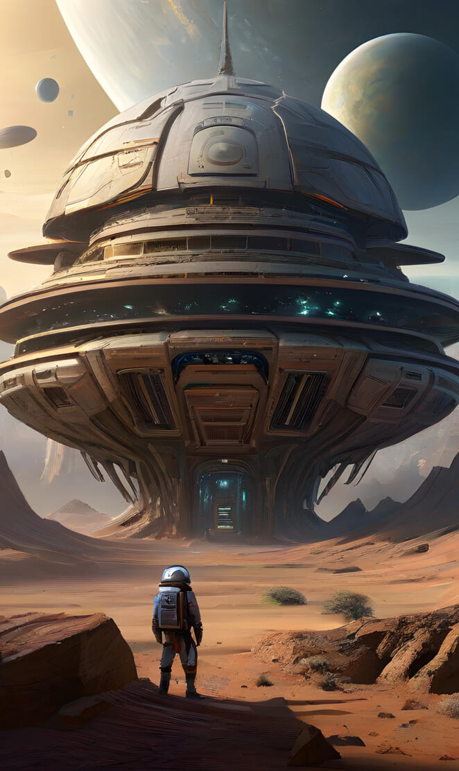 a person standing in front of a large dome shaped building