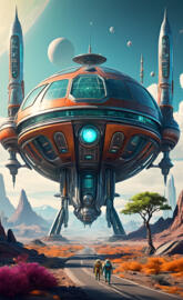 a space ship with a rocket on top