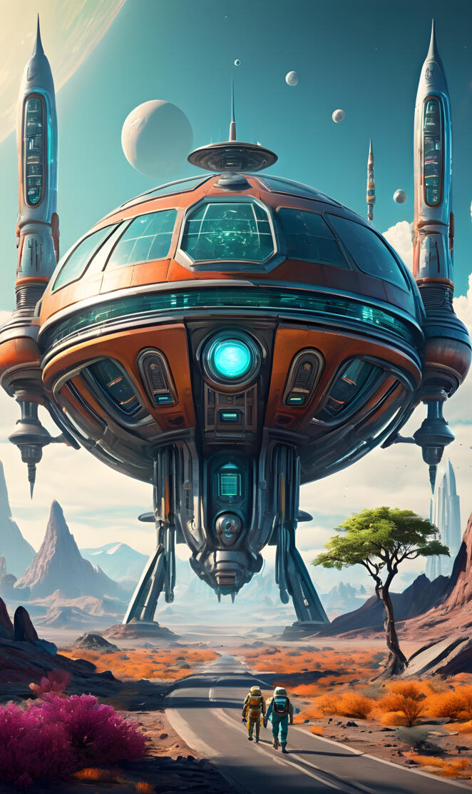 a space ship with a rocket on top