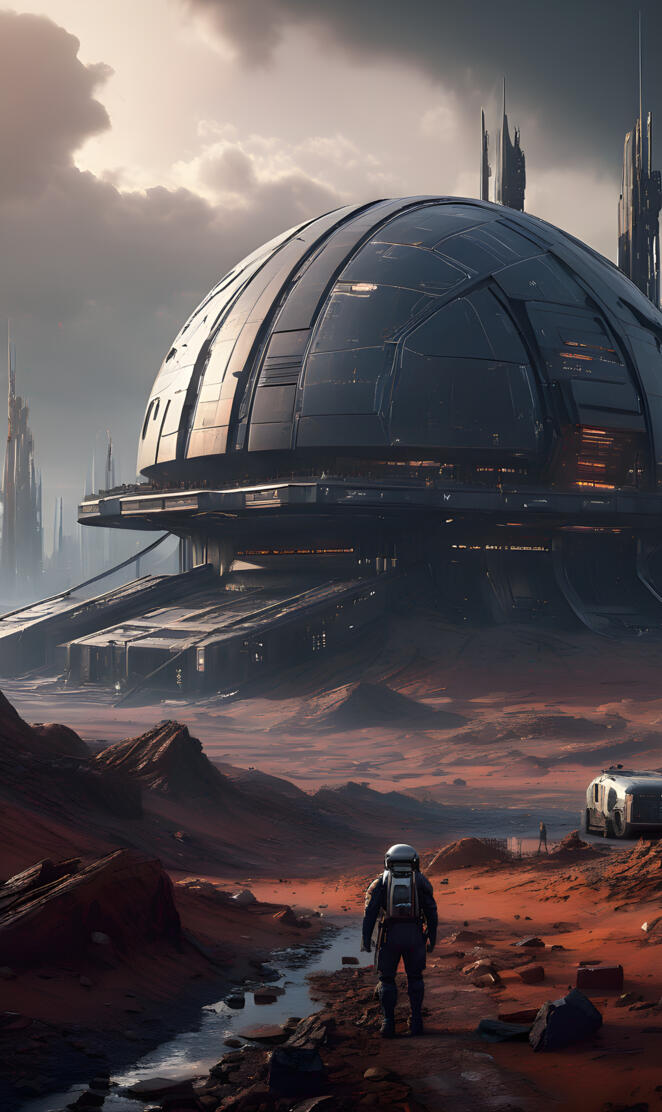 Mars bio dome city astronaut