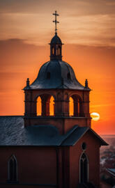 a building with a domed roof at sunset