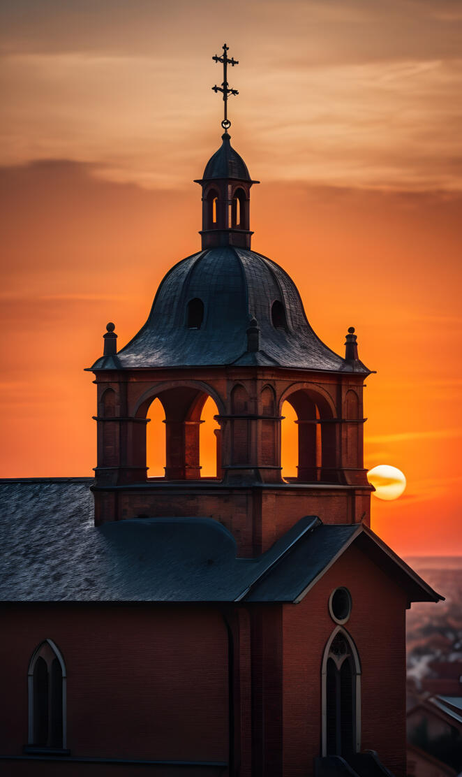 a building with a domed roof at sunset