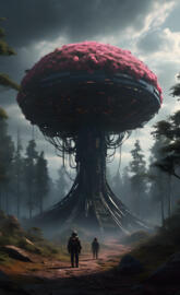 a large structure with a dome on top with people standing below