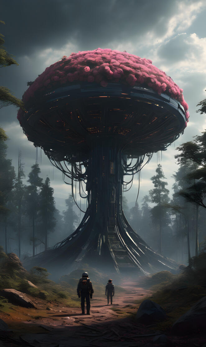 a large structure with a dome on top with people standing below