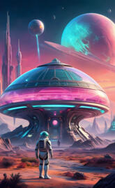 a person standing in front of a large dome shaped building with a