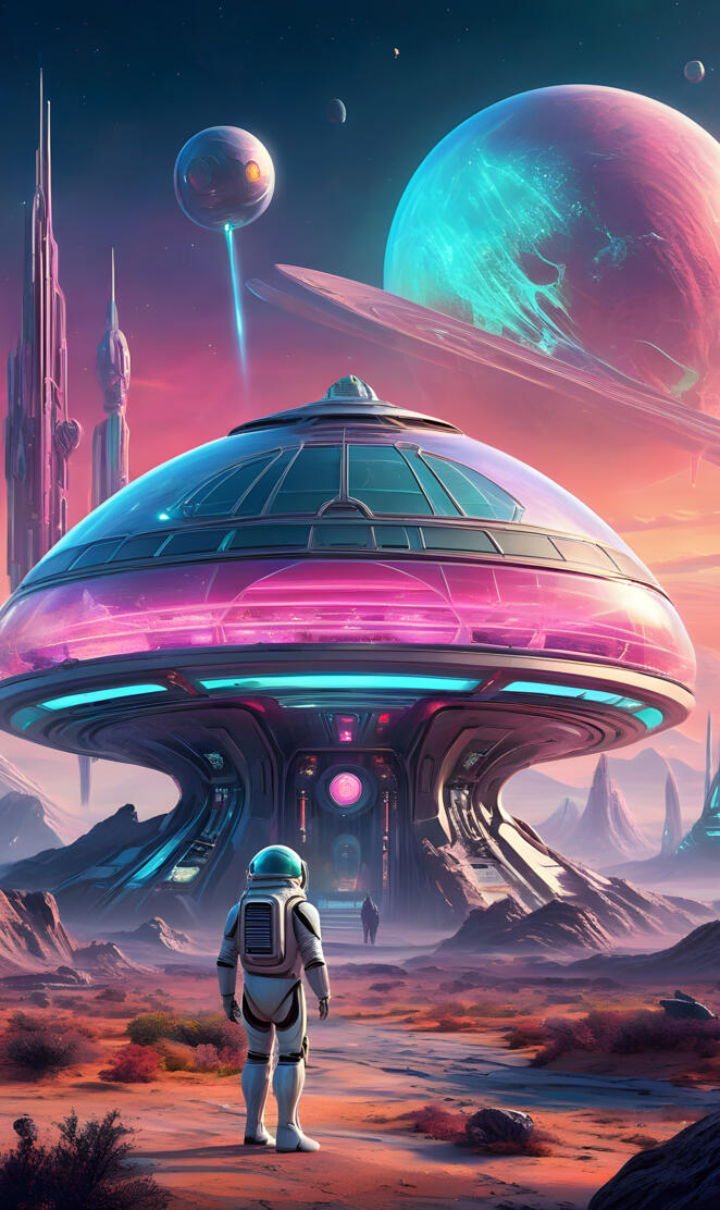 a person standing in front of a large dome shaped building with a