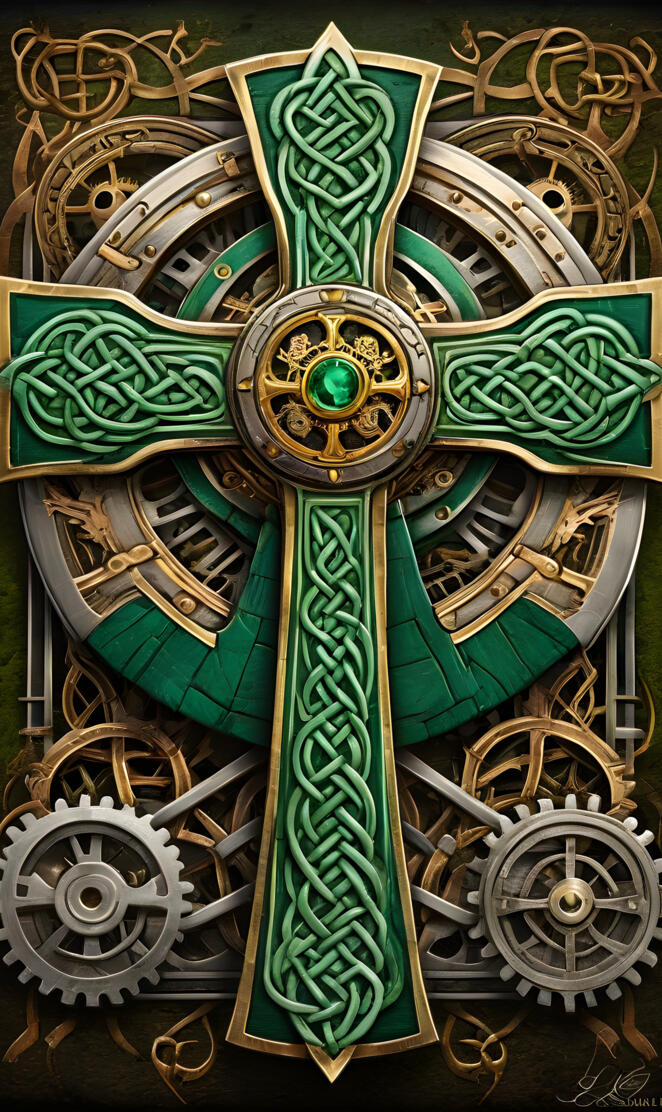 Irish Celtic Cross and knots in Steam Punk.