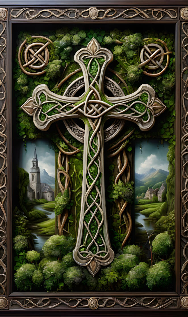 Celtic cross trinity knot countryside