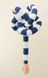 Hand Wallpaper Blue and white striped knot on white background.