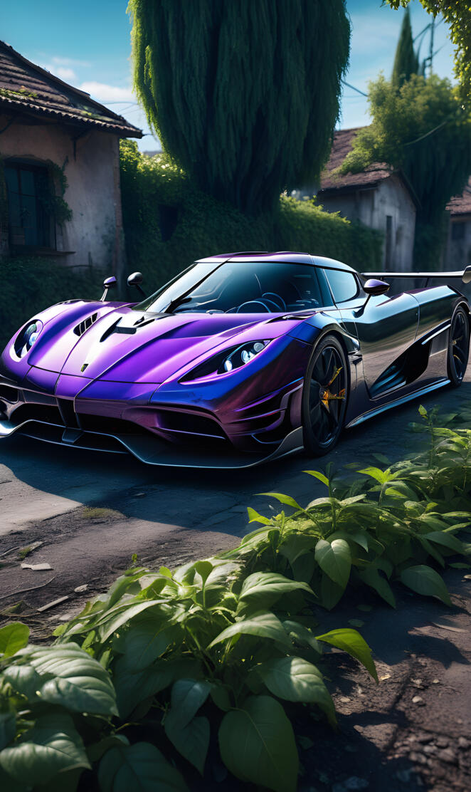 a purple sports car parked on a driveway