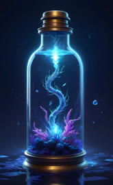 a blue glass bottle with water