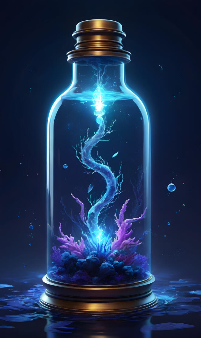 a blue glass bottle with water