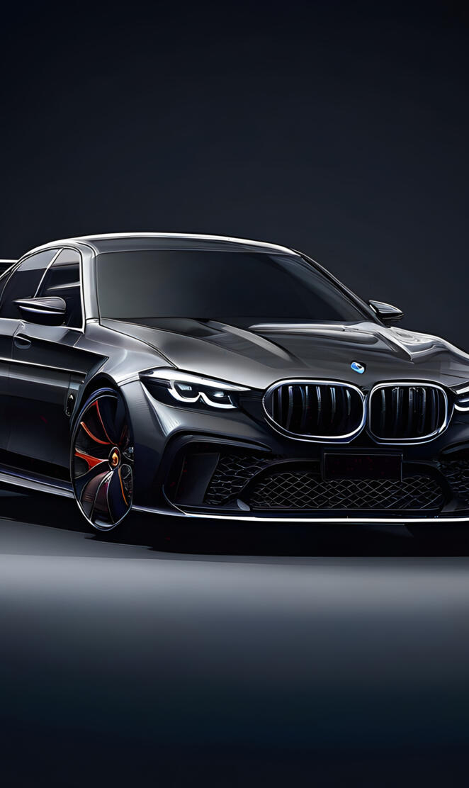 a black BMW car with red rims